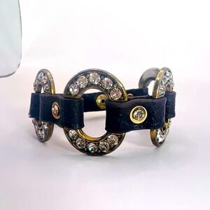 Brown Faux Leather Wristlet Cuff Bracelet w Rhinestones Western Theme Statement